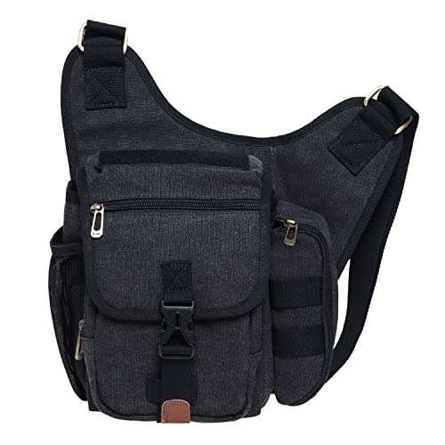Mens Vintage Canvas Shoulder Messenger Bag Chest Leather Patchwork Messenger Bag - color: 3-4-black