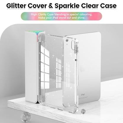 INFILAND Glitter Case for iPad A16 11th/10th Generation 11/10.9 Inch | 2025/2022 Sparkly Clear Cute Protective Cover Back with Pencil Holder For Kids Girls Rainbow - color: Rainbow