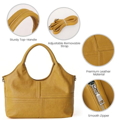 KOGTLA Medium Vegan Leather Purses for Women with Detachable Satchel Strap, Ladies Handbags, Tote Hobo Bags with Two-Handle - color: Yellow