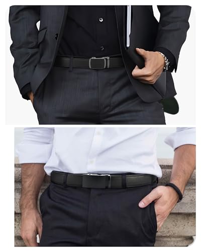 CHAOREN Mens Leather Ratchet Belt 2 Pack - Customizable Fit (35mm) | Smooth Sliding, Precise Micro‑Adjust, Trim to Fit, Versatile Style, Dress & Casual Wear, Gift Boxed - color: Black - Carbon Fiber/Basic Black, size: 36" to 42" Waist Adjustable