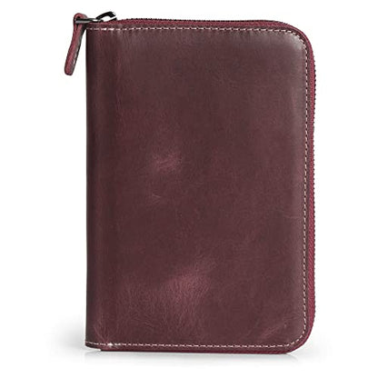 Londo Genuine Leather Padfolio – Portfolio Folder with Pencil Holder, Notepad & Zipper Closure for Business, Office & Travel - color: Damson
