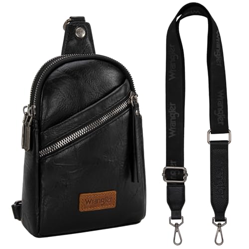 Wrangler Small Sling Bag for Women, Leather Crossbody Bags Cross Body Purse Fanny Packs with Adjustable Strap for Gift - color: Urban-black