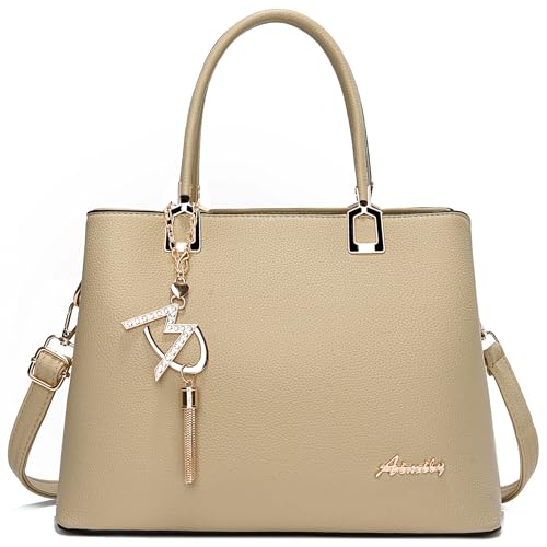 Womens Purses and Handbags Shoulder Bags Top Handle Satchel Tote Bag | Tassel Charm for Ladies Designer Crossbody Purse, Detachable Long Strap, PU Leather Tote Handbag for Women - color: Liz Khiki