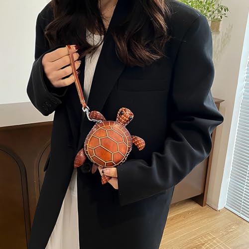 3D Turtle Shaped Leather Coin Purse, Cute Animal Wristlet Pouch for Change, Cards &Keys, Novelty Cartoon Mini Clutch Handbag (Brown) - color: Brown