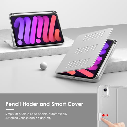 Case for iPad mini 7 (A17 Pro) and iPad mini 6,Multiple Angles Magnetic Stand Cover,Shockproof Soft Back,Pencil Holder,and Auto Sleep/Wake,Gray - color: Gray
