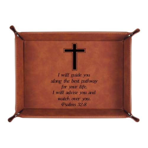 Christian Gifts,Leather Tray Engraved Personalized Tray,Bible Verse Faith Religious Birthday Inspirational Gifts,Valet Desktop Storage Organizer (Psalms 32:8) - color: Psalms 32:8