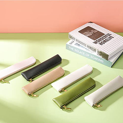 Pencil case, Green PU leather pen case,Small pencil bag,Pen organizer for adults.… - color: Green