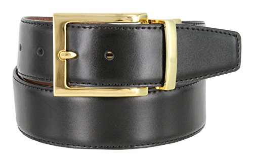 Men's Reversible Genuine Leather Dress Casual Belt 1-3/8" = 35mm wide - Black/Tan - color: Gold Plated Buckle, size: 32