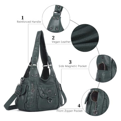 Angel Kiss Women's Shoulder Bag Vegan Leather Hobo Purses and Handbags Satchel Tote Bags for Women with Adjustable Strap - color: Green
