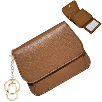 Women Small Wallet RFID Blocking Slim Wallet with Coin Pocket Tri-Fold Credit Card Holder with ID Window and Keychain(Camel) - color: Camel