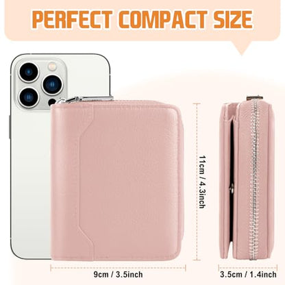 HUANLANG Mens Wallet Zipper RFID Blocking Multi Card Holder Bifold Wallets | Leather, Wallet with Coin Pocket, Small, Men's Leather Wallet with Zipper, ID Window, Card Holder, Multi Card Wallet - color: Pink