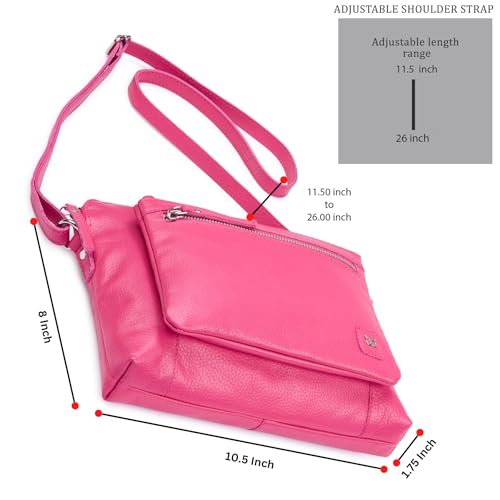Leather Crossbody Bags for Women Small Soft Genuine Pebbled Sling Shoulder Handbag Crossover Purse with Full Adjustable Strap (Hot Pink Nappa) - color: Hot Pink Nappa