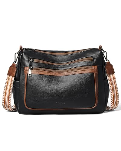 Bluome Crossbody Purses for Women, Medium Large Faux Leather Crossbody Bags Lightweight Sling Bag Shoulder Handbags - color: Black&brown, size: Medium 7L