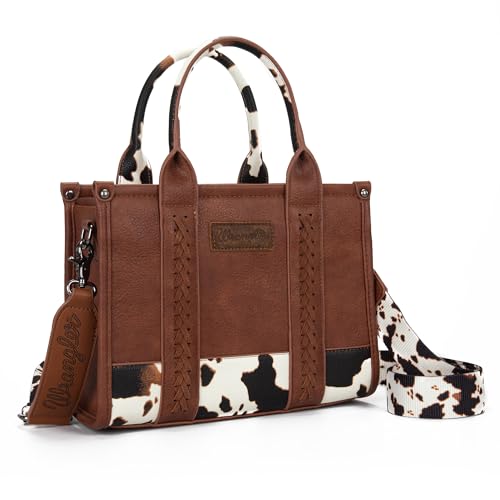 Wrangler Tote Bags for Women Top-handle Handbags and Purse for Women with Adjustable Strap - color: A-cow Print Brown