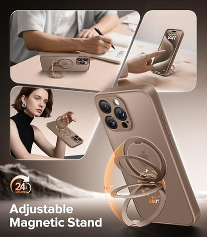 Magnetic for iPhone 15 Pro Max Case,[Unbreakable & Magnetic Stand] [Military-Grade Protection] [Phone Case Compatible with MagSafe] Slim Translucent Matte Shockproof Phone Cover,Brown - color: Brown, size: iPhone 15 Pro Max (6.7 Inch,3 Lens)