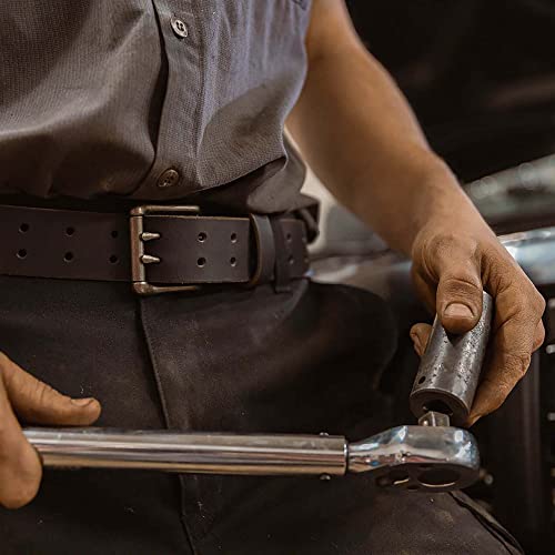 Men’s Classic Leather Belt, Double Prong Retro Style, Antique Brass Buckle, 1 ½” Width, Amish handmade in the USA - color: Black, size: 42 Inch