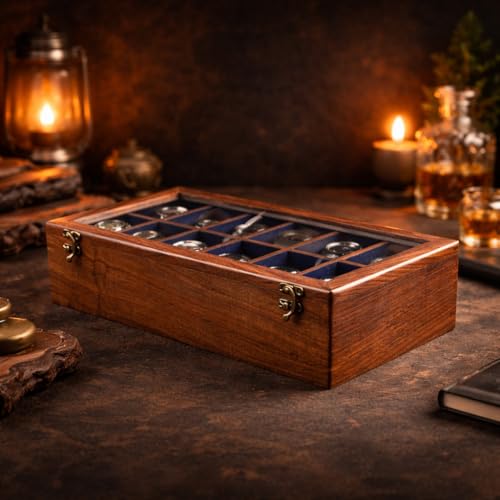Premium Watch Box Organizer for Men and Women - Wooden Mens Watch Display Case, Luxury Rosewood Organiser, Velvet Lining, Glass Top, Best gift for him, Vintage home for watches (12 SLOTS) - size: 12 SLOTS