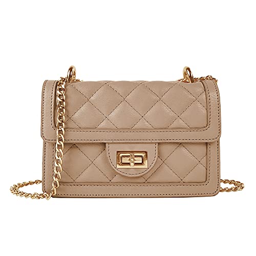 SG SUGU Small Quilted Crossbody Bag, Trendy Designer Mini Shoulder Bag, Phone Wallet Purse for Women - color: Taupe
