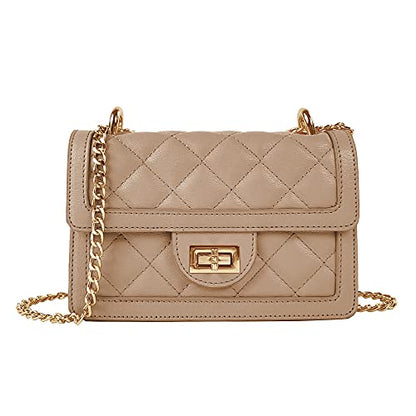 SG SUGU Small Quilted Crossbody Bag, Trendy Designer Mini Shoulder Bag, Phone Wallet Purse for Women - color: Taupe