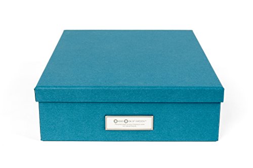 Bigso Oskar Fiberboard Label Frame Document Letter Box - File Organizer Box for Important Paperwork - Document Storage with a Lid & Metal Label Window - 3.3 in x 10.2 in x 13.8 in - Turquoise - color: Turquoise, size: 1 Pack