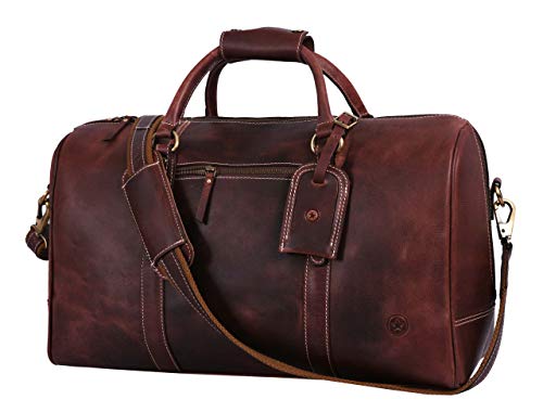 Leather Travel Duffel Bag | Gym Sports Bag Airplane Luggage Carry-On Bag | Gift for Father's Day By Aaron Leather Goods - color: Walnut