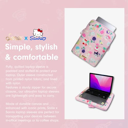 Sonix x Sanrio | Puffy Laptop Sleeve | 15-16 Inch, Quilted Pillow Puffer Laptop Carrying Case, Computer Sleeve | Hello Kitty & Friends Floral - color: Hello Kitty & Friends Floral