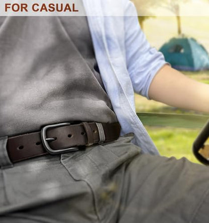 BULLIANT Men Belt Multi Pack,Leather Belt For Gift Men Golf Dress Casual Jean 7Holes 1 3/8" - color: Deep Brown4676, size: 32"-34"Waist Adjustable