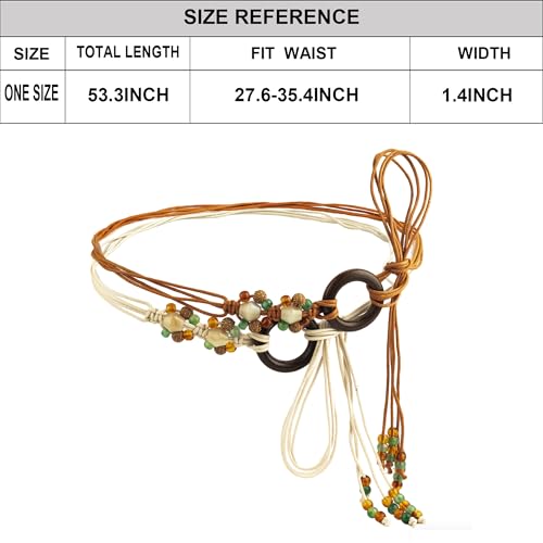 ILuvatar Women's Bohemian Style Rope Braid Waist Belt U33 - color: Brown & White-t7
