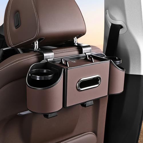 Multifunctional Back Seat Car Organizer with Cup Holders, Tissue Box Holder, Phone Stand and Hooks, 4 in 1 Car Backseat Storage Box, Car Seat Back Organizer for Sedan SUV MPV(Brown) - color: Kartan