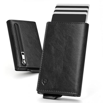 YESIIW RFID Blocking Wallet for Men — Trifold Pop Up Card Holder Holds 8–11 Cards & 10 Bills, Premium Leather Slim Wallet with Magnetic Closure & Zippered Coin Pocket | Birthday Gift for Men - color: A01-Black