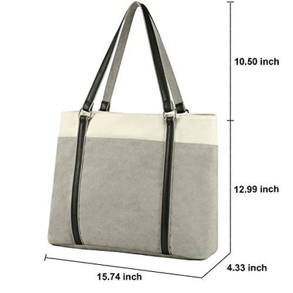 Laptop Tote Bag for Women, 15.6 Inch Work Bag with Laptop Compartment and Zipper, Canvas Computer Tote for Teacher - color: Gray