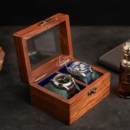 Handmade Mens watch box, Watch display case, Indian Rosewood single watch box case organizer for men, Velvet lining glass lid, Solid Gift for Him | Made for Special Events (DOUBLE SLOT) - size: DOUBLE SLOT