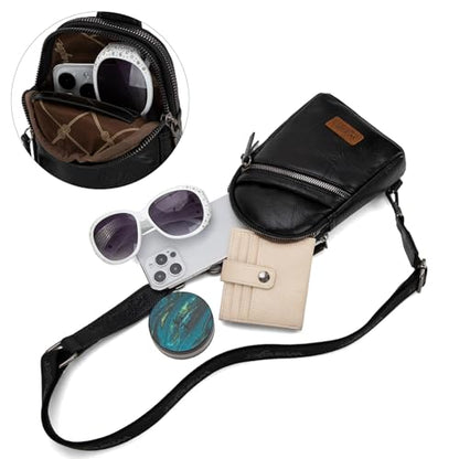 Wrangler Small Sling Bag for Women, Leather Crossbody Bags Cross Body Purse Fanny Packs with Adjustable Strap for Gift - color: Urban-black