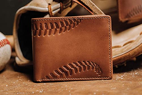 House of Jack Co. Baseball Double ID Bifold Wallet for Men, 2 ID Windows | 10 Card Slots, Full Grain Leather Men's Bifold Wallet, Baseball Wallet, Baseball Fan and Coach Gift, Gift for Men, Brown - style: Baseball Double Id Bifold