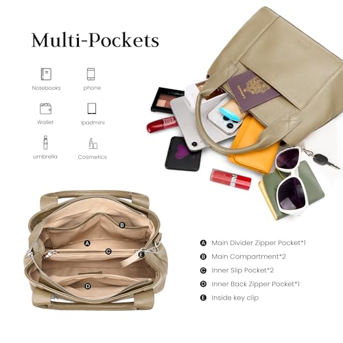 befen Genuine Leather Handbag for Women Small Soft Satchel Tote Bags Crossbody Shoulder Purses with Zipper - color: Taupe