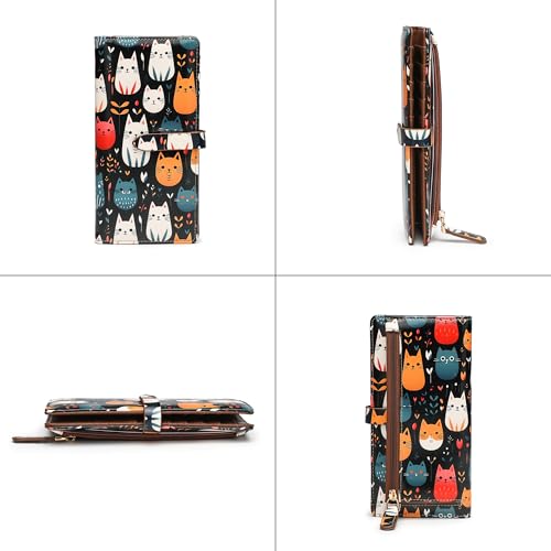 Slim Wallets for Women Credit Card Holder RFID Bifold Clutch Long Ladies Billfold Wallets with Zipper Coin Pocket ID Window Pile Cat - color: Pile Cat