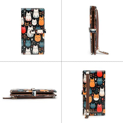 Slim Wallets for Women Credit Card Holder RFID Bifold Clutch Long Ladies Billfold Wallets with Zipper Coin Pocket ID Window Pile Cat - color: Pile Cat