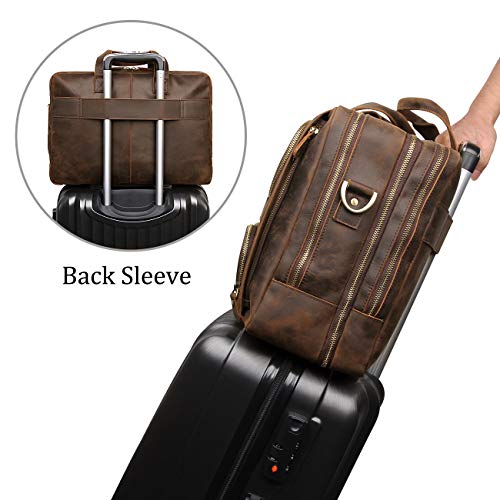 Business Travel Briefcase Genuine Leather Duffel Bags for Men Laptop Bag fits 15.6 inches Laptop - color: Coffee-2