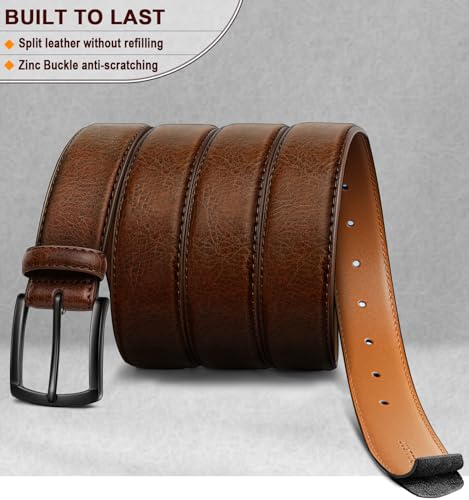 Men Leather Grommet Belt True to Size 1 3/8" Gift Boxed | 7 Eyelets Single Prong | Lightweight | Versatile For Golf Jeans Dress Casual - color: Deep Brown4145, size: 32"-34"Waist Adjustable