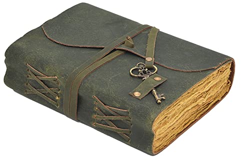 Leather Journal Writing Notebook - Antique Handmade Leather Bound journal with deckle edge paper For Men And Women Diary Large 7.5" X 5.5" Inches, Gift For Art Sketchbook, Travel Diary And Notebooks To Write In (7.5" X 5.5") (11.50" X 8.25") - size: 11.50