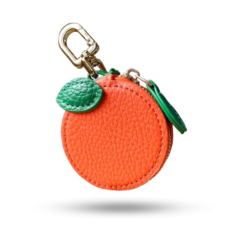 2.36 x 2.36 Inch Orange Fruit Bag Charm Cute Mini Coin Purse Keychain,Mini Leather Coin Pouch Change Purse for Backpack Decoration,Coin Orange Wallet Gifts for Girl Women - color: orange