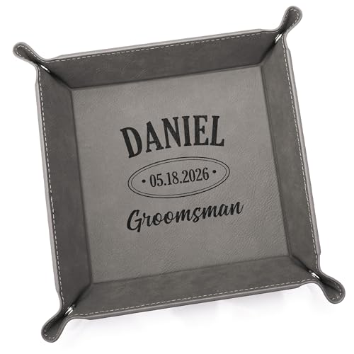 Lifetime Creations Personalized Groomsman Valet Tray - Custom Groomsmen Gifts for Proposal, Engraved Vegan Leather Catchall Wedding Gift for Desk, Dresser (Gray) - color: Gray - Groomsman