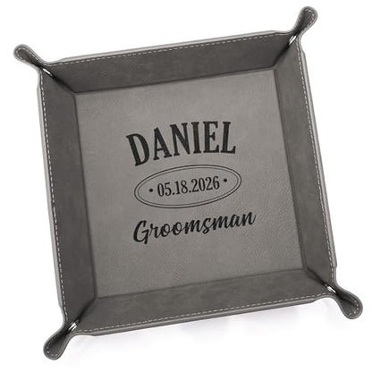 Lifetime Creations Personalized Groomsman Valet Tray - Custom Groomsmen Gifts for Proposal, Engraved Vegan Leather Catchall Wedding Gift for Desk, Dresser (Gray) - color: Gray - Groomsman