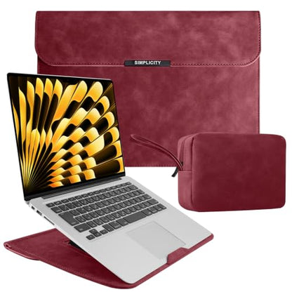 15-16 Inch Laptop Sleeve Case with Stand for MacBook Air 15 - Red | Leather Bag with Small Case Compatible with MacBook Pro 16/15 M5 M4 M3 M2 M1 Pro/Max, 15" Surface Laptop/HP Dell ASUS - color: Red, size: 15-16 Inch