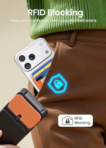 Magsafe Wallet Magnetic Card Holder, Orange | Strong RFID, Leather Card Pocket, Compatible with iPhone 12/13/14/15/16/17 Series, Not for mini - color: Orange