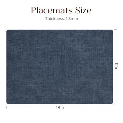 Faux Leather Placemats Set of 6, Table Place Mats 18x12in, Navy Blue - color: Navy Blue
