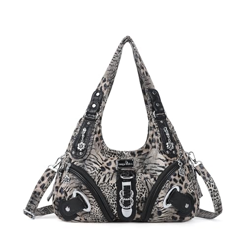 Angelkiss Hobo Purses and handbags for Women Satchel Handbag Women Purses Large Daily Shoulder Bags - color: Brown\black-leopard