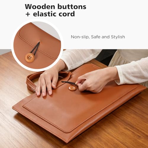 NIDOO 15 inch Laptopt Bag 14 inch Laptop Sleeve PU Carrying Case Water Resistant Computer Pouch for 15" MacBook Air M5 M4/15 Surface Laptop 6 7/14" Yoga Pro 7/Dell Vostro 14 5430/ HP Pavilion x360 - color: Brown, size: 15-16 Inch