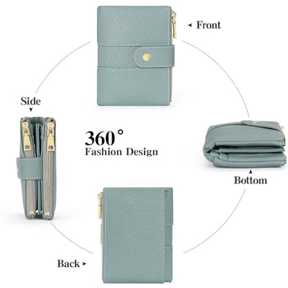 GOIACII Small Wallet for Women with Double Zipper Pocket RFID Blocking Ladies Wallet Leather - color: C01 Light Blue