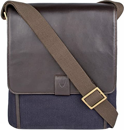 Hidesign Aiden Genuine Leather Medium Crossbody Men/Women Shoulder Messenger Bag/Travel Bag / 10.5" iPad Bag, Blue - color: Blue